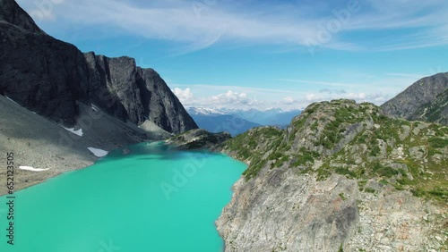 Turquoise Color Pastel Water in Mountain Lake Aerial