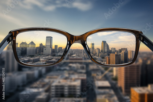 Generative AI Image of City View on a Sunny Day from Glasses