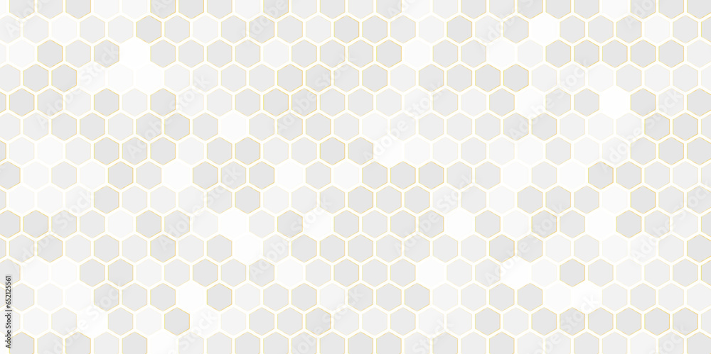 Textured of concrete with Honeycomb Grid tile random background or Hexagonal cell texture. in color white or gray or grey with difference border space.