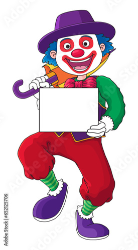 Clown Holding a Label and Umbrella