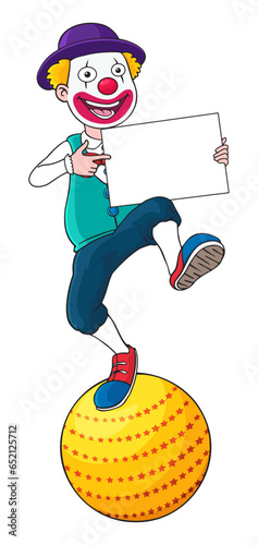 Clown Holding Banner at the Top of Ball