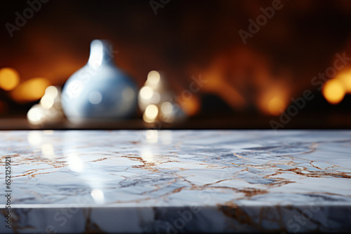 Luxurious White and Gold Empty Marble Table for Product Display  Blank Marble Tabletop Mockup Template. Generative AI