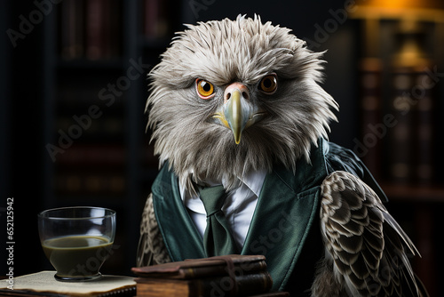 AI Generate A confident parrot dressed as a lawyer wearing a lawyer