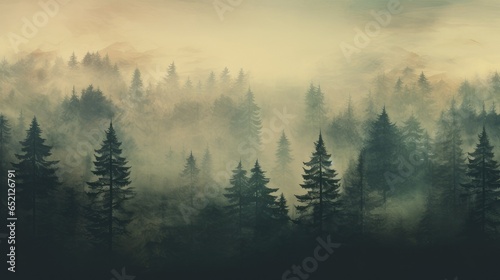 foggy forest forest background. generative AI © jackson