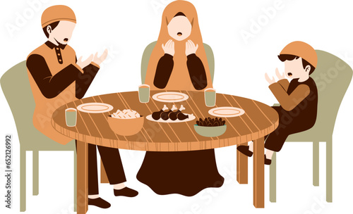 Muslim family eating iftar