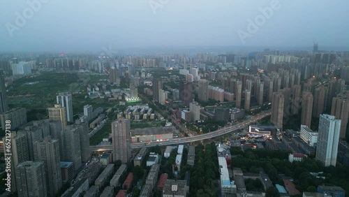Aerial view of residential area in Xi'an city, capital of Shaanxi Province in central China, a vibrant metropolis that blends modernity with historical charm, providing homes to millions of residents. photo