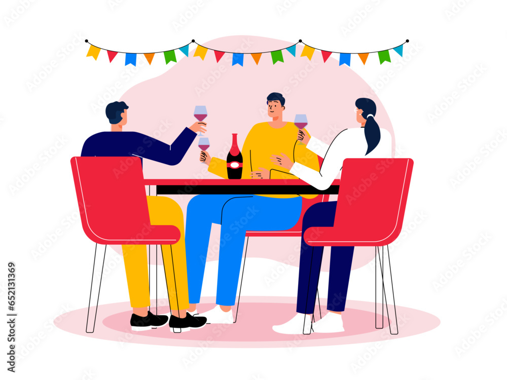 End of year celebration party concept vector illustration. Year end flat vector illustration. The family is celebrating the end of the year celebration