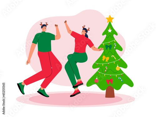 End of year celebration party concept vector illustration. Year end flat vector illustration. Christmas celebration party vector illustration.