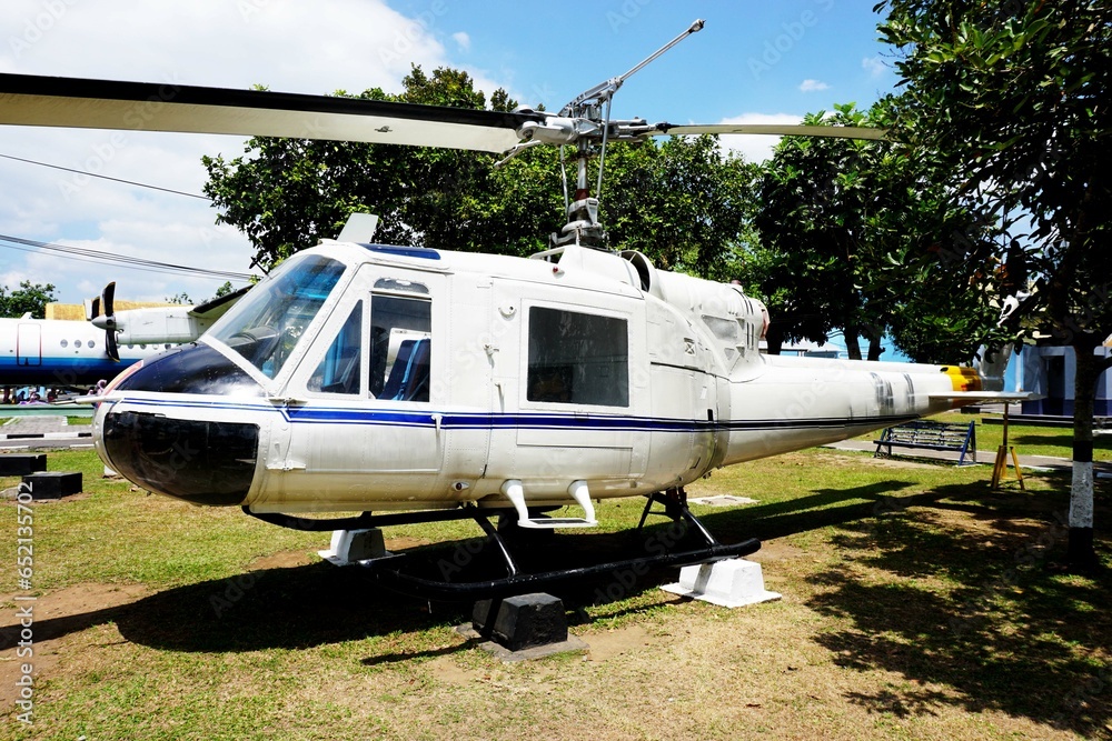 Retro white helicopter landed Retro white helicopter landed