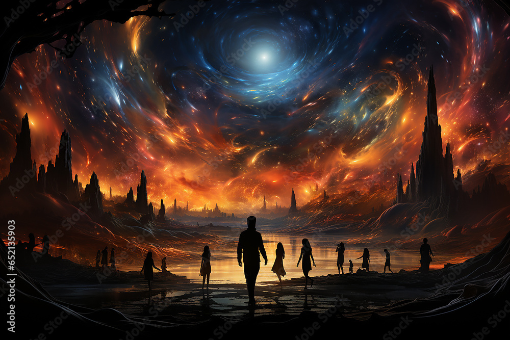 AI Generate A cosmic dance of swirling figures and trails of Background ...