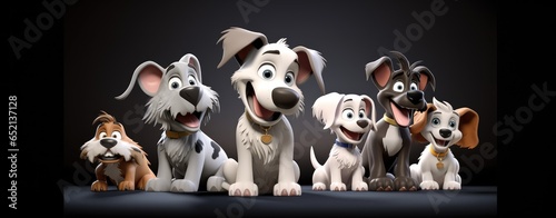 group of dogs on black background