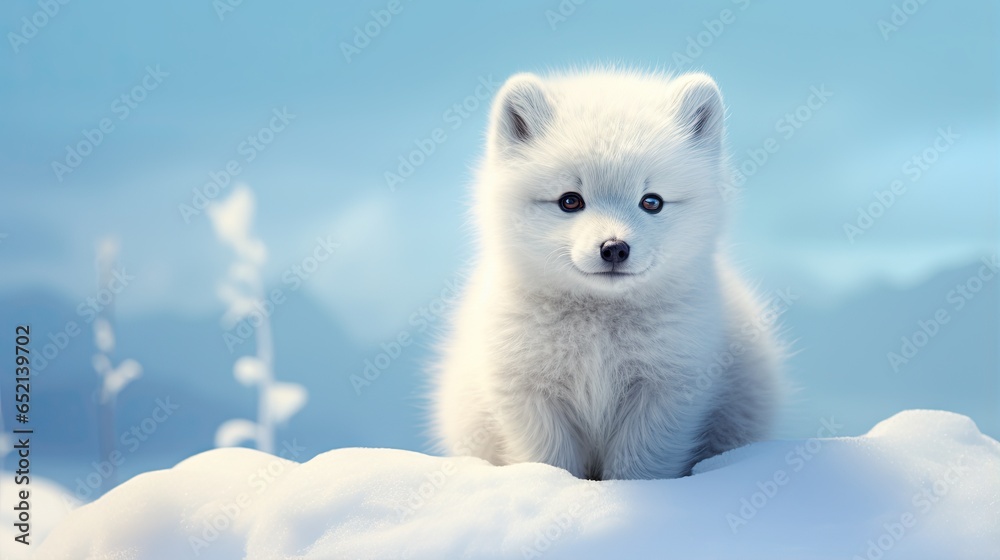  a small white dog sitting on top of a pile of snow.  generative ai