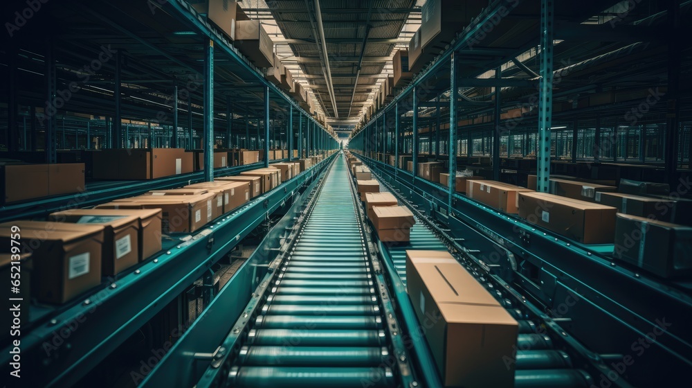 industrial conveyor belt of boxes