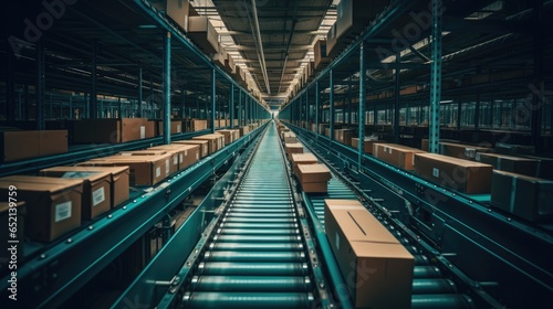 industrial conveyor belt of boxes © grocery store design