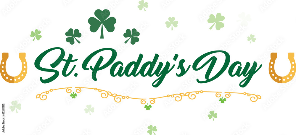 Digital png illustration of st patrick's day text and symbols on transparent background