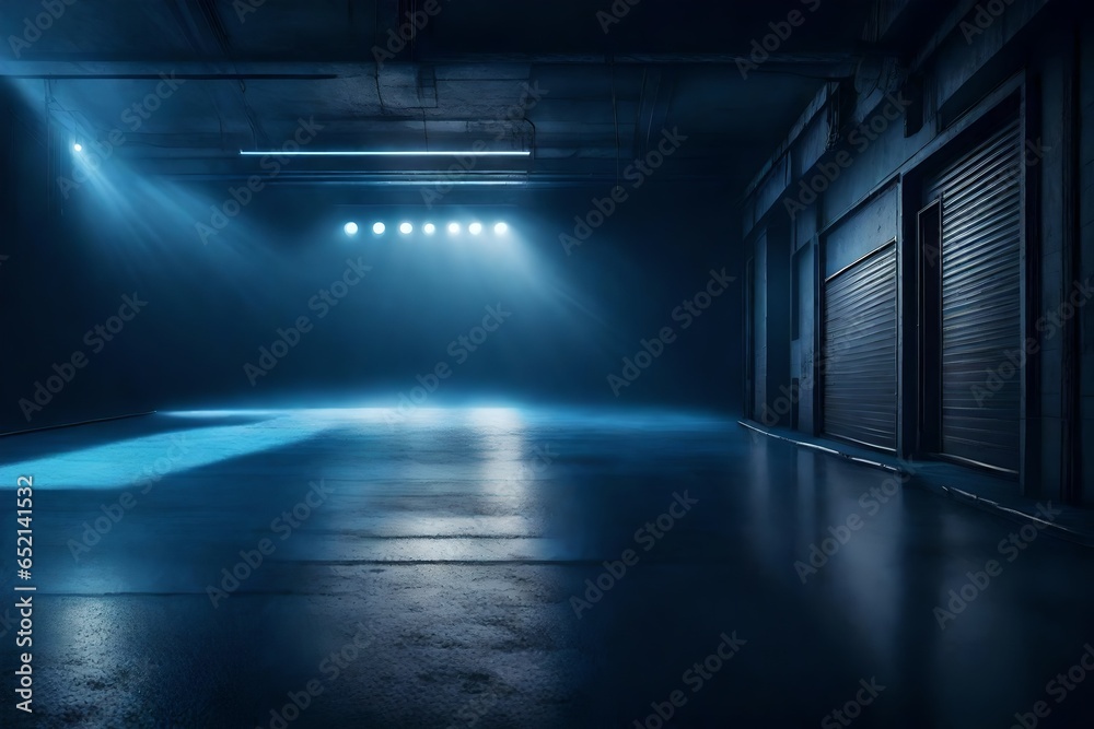 Obraz premium Dark blue light in the empty room 
