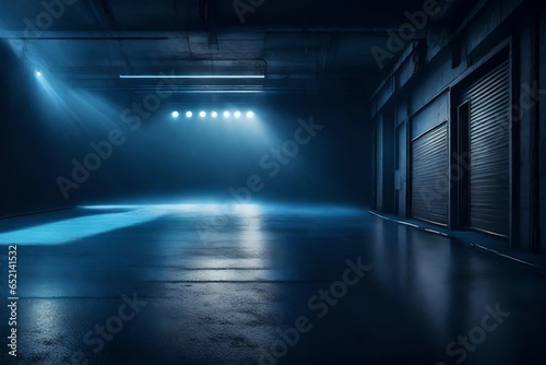Dark blue light in the empty room 