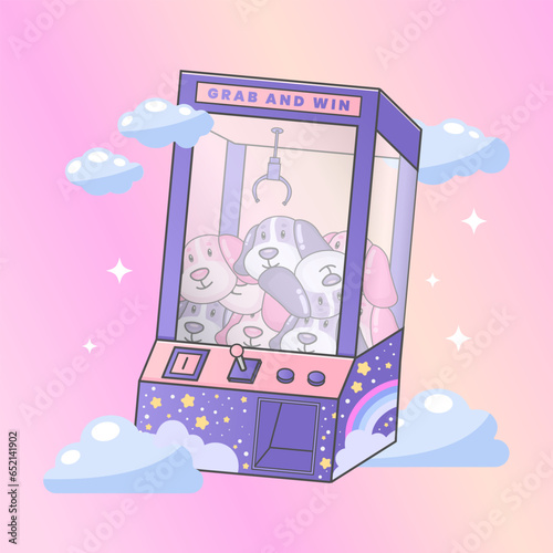 vector cute clawmachine game cartoon vector icon illustration holiday technology isolated flat