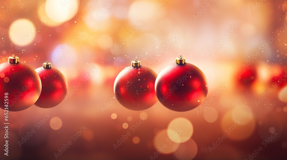 a group of red christmas ornaments hanging from a line on a string. generative ai a group of red christmas ornaments hanging from a line on a string. generative ai