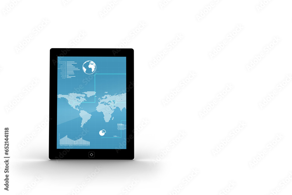 Digital png illustration of tablet with digital interface with copy space on transparent background Digital png illustration of tablet with digital interface with copy space on transparent background