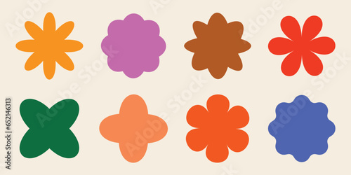 Flower geometric shapes. Colorful brutalism abstract symbols. Isolated vector and decorative patterns