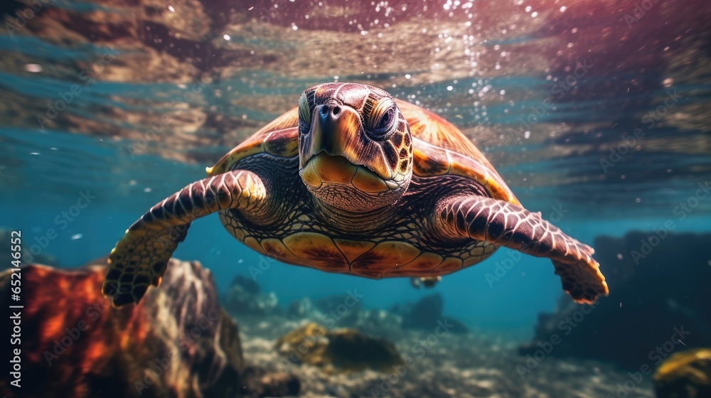 Obraz premium Turtle swimming under water