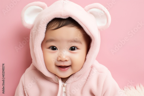 Studio portrait of cute little baby infant smiling on different colours background