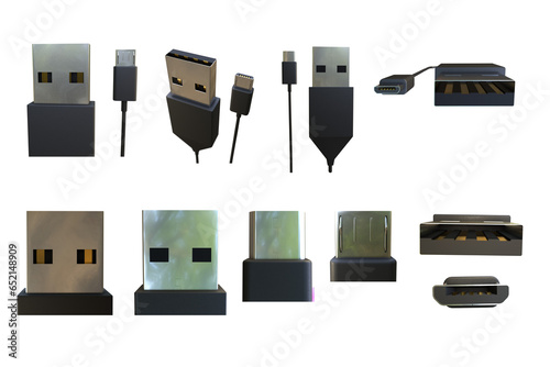 Image of usb plug at various angles with transparent background,
