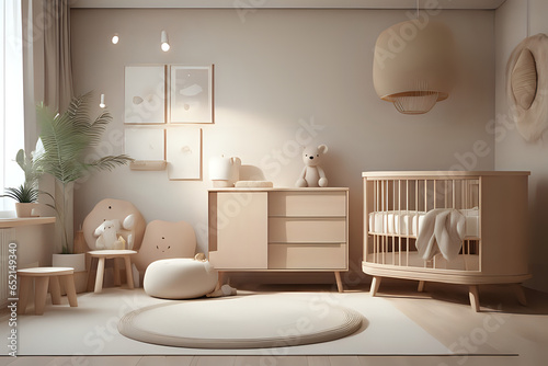 3d interior of a Japandi style interior baby nursery room a design with simplicity in neutral minimalism boho style