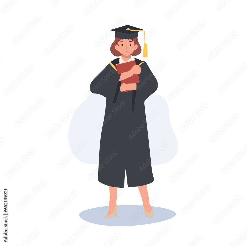 education, graduation and people concept. Young Woman Graduate Holding a Book. Smiling Student with Diploma. education, graduation and people concept. Young Woman Graduate Holding a Book. Smiling Student with Diploma.