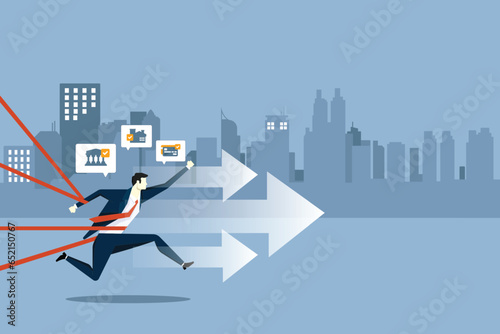 Businessman career obstacle limitation and effort to difficulty concept