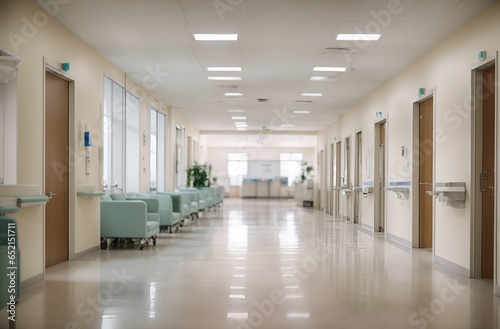 Hospital hallway, reception clinic. Unfocused background. 