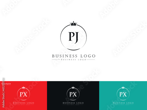 PJ, pj Stylish Circle Crown Logo, Monogram Pj Logo Letter Vector