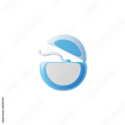 Dental floss 3D icon, dentistry healthcare, thread of floss silk to clean between the teeth, vector hygiene accessory