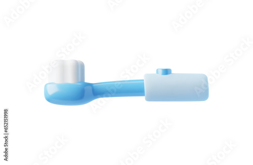Blue little toothbrush with button 3D style, vector illustration