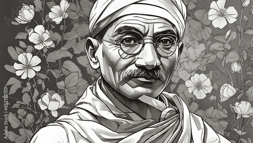 Mahatma Gandhi vector illustration. Gandhi Jayanthi. Image is generated with the use of an Artificial intelligence photo