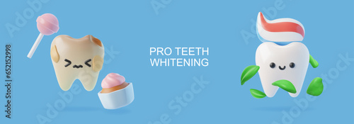 Teeth whitening procedure banner or flyer 3d realistic vector illustration. T