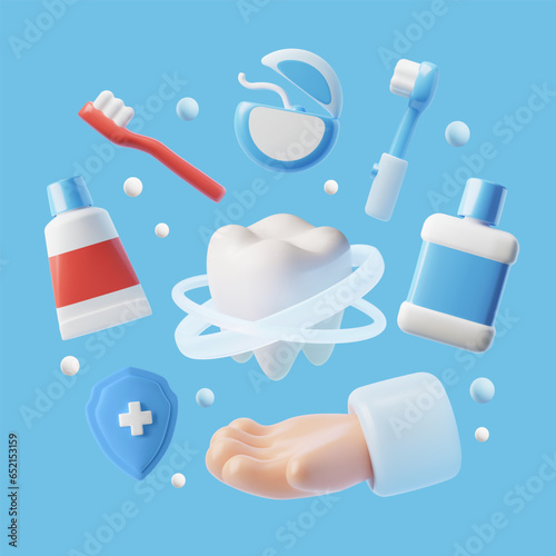 Teeth whitening, health and oral hygiene poster realistic vector illustration.