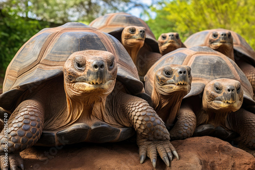 Group of Galapagos Giant Tortoises close up © Veniamin Kraskov