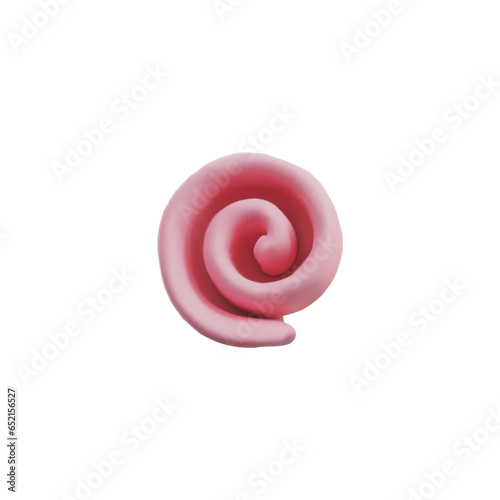 Realistic plasticine pink curl, vector 3D render swirl shape from dough, clay texture, decoration sculpting design item