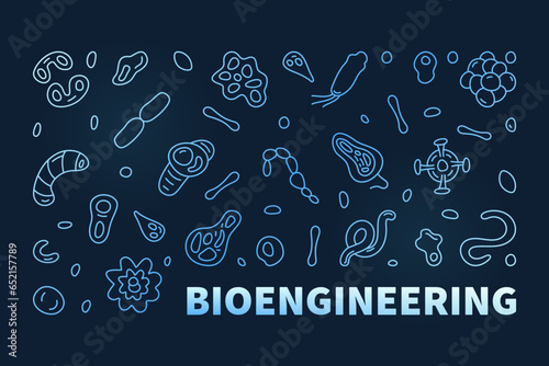 Bioengineering vector Science concept line blue horizontal banner - Bio-Engineering illustration