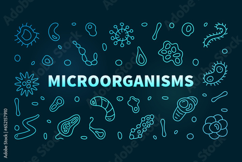 Microorganisms vector Micro Organisms concept outline colored horizontal banner or illustration with Micro Organisms outline signs
