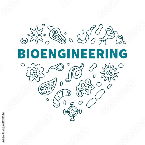 Bioengineering vector Science concept heart shaped banner - Bio Engineering illustration