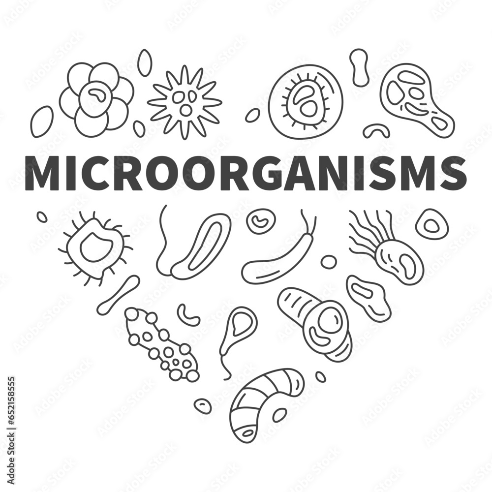 Microorganisms vector Micro Organisms concept line heart shaped banner or illustration