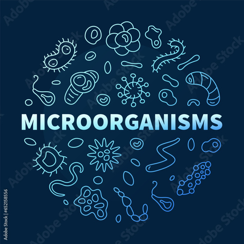 Microorganisms vector Micro-Organisms concept outline blue round banner with Micro Organisms outline signs