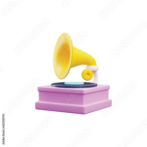 Gramophone or phonograph with record realistic vector illustration isolated.