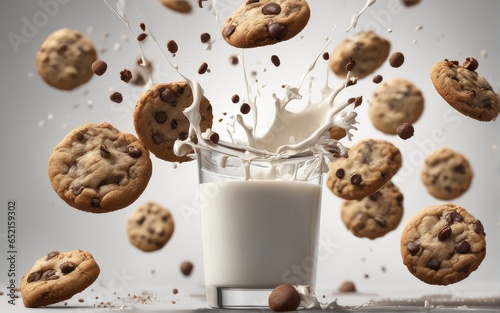 coockies with a splash of milk flying in the air photo