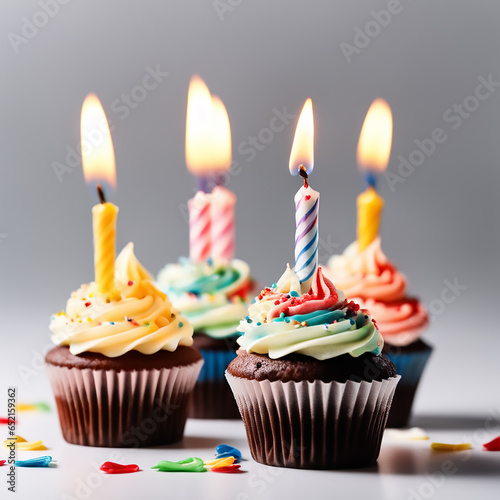 birthday cupcake with candle  (ID: 652159362)