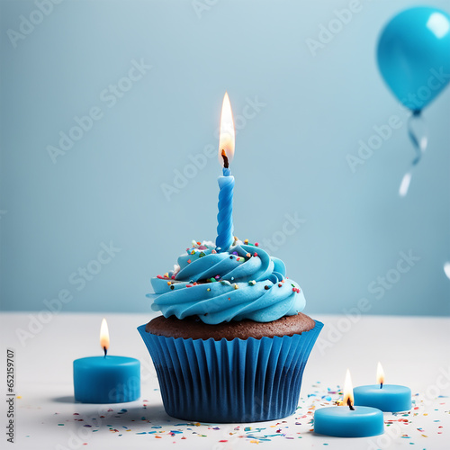 birthday cupcake with candle  (ID: 652159707)