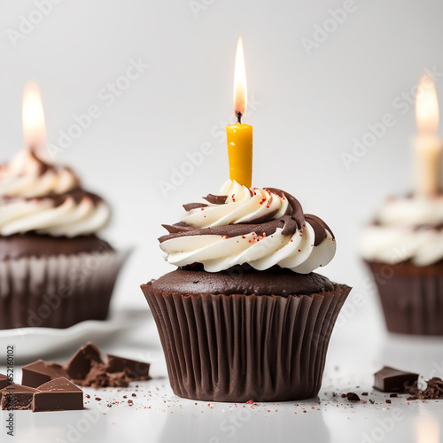 birthday cupcake with candle  (ID: 652160102)